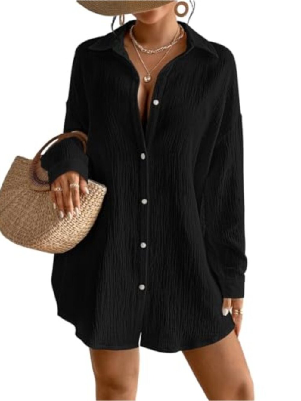 Women Linen Button Down Long Sleeve Shirt Swimsuit Coverup